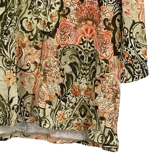 Chico’s Size 2 Regular Size 12 Long Sleeve Rayon Green/Orange Cream Top - Picture 7 of 11